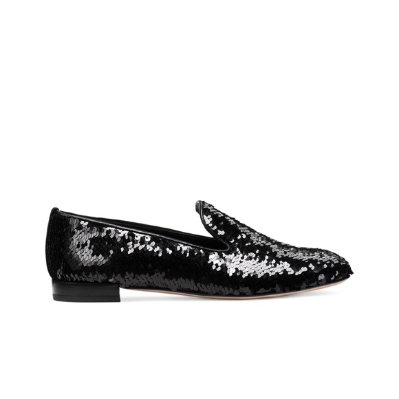 ** LAST CHANCE ** Stuart Weitzman "Pipearky" Black Sequin Loafers, size 5.5 - Picture 1 of 8